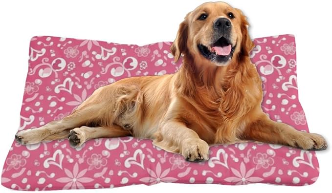 Cozy Dog Pads with Anti-Slip Bottom, Pink Floral Kennel Pet Pad Dog Beds& Furniture Ultra Soft Cat Bed Mat for Indoor& Outdoor Sofa Cars, Machine Washable 36 X 24 Inch