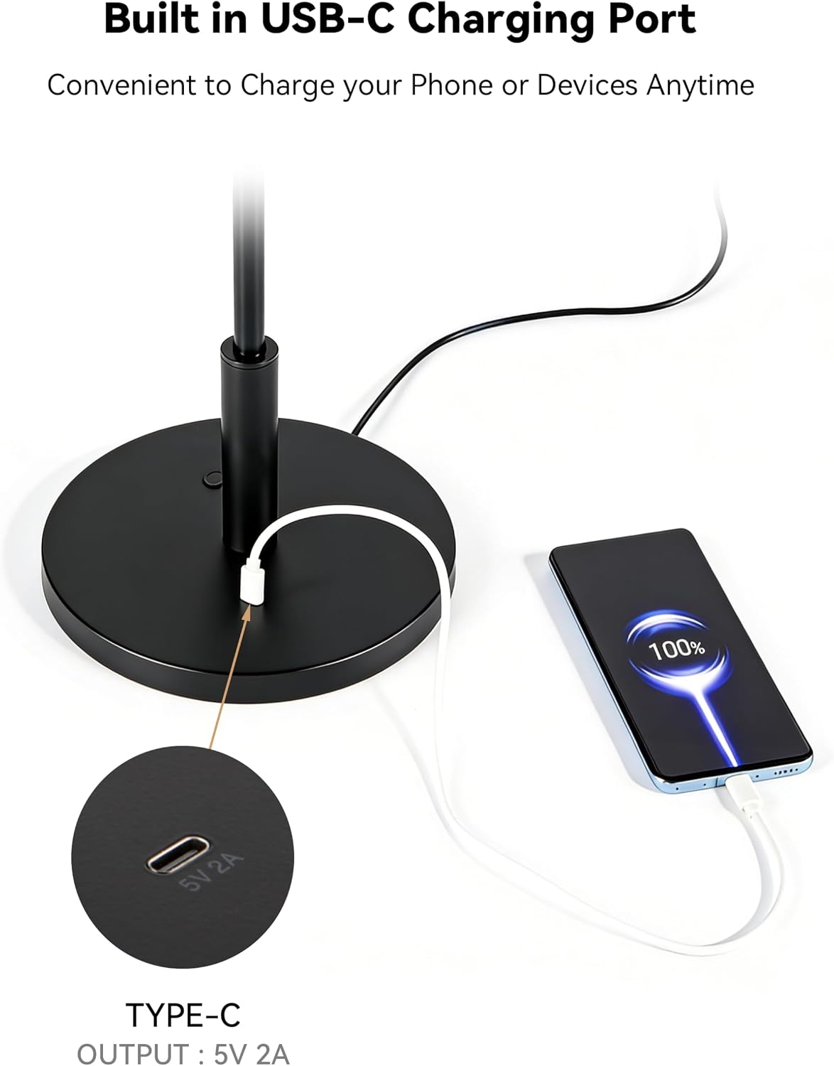 Tubicen Bedside Table Lamp,Modern Mid Century Dimmable LED USB-C Desk Lamps