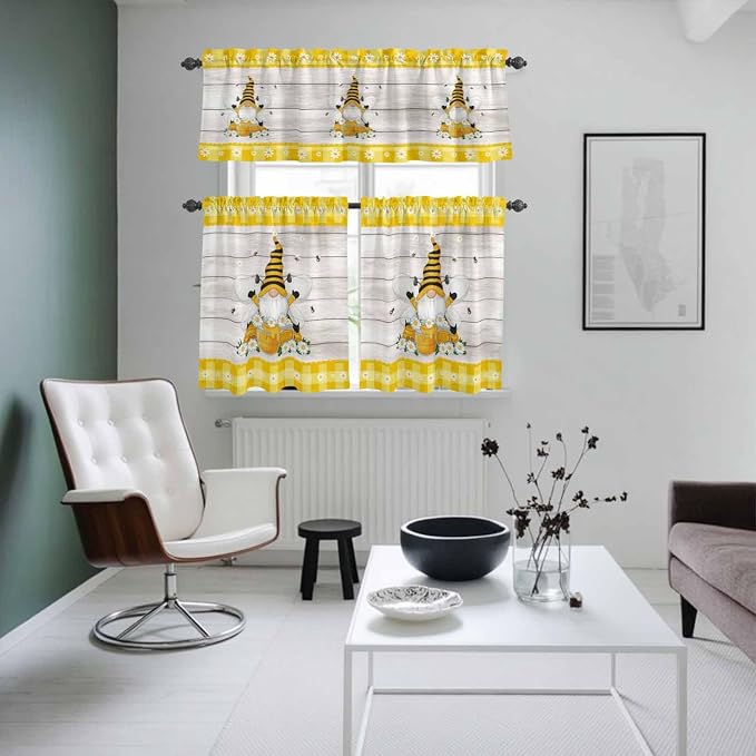 Yellow Gnomes Kitchen Curtains Set 3 Piece