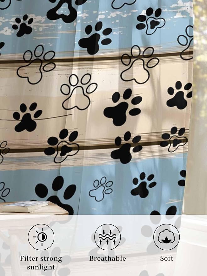 Sheer Curtains 63 Inch Length, Vintage Farmhouse Rustic Wooden Grain Privacy