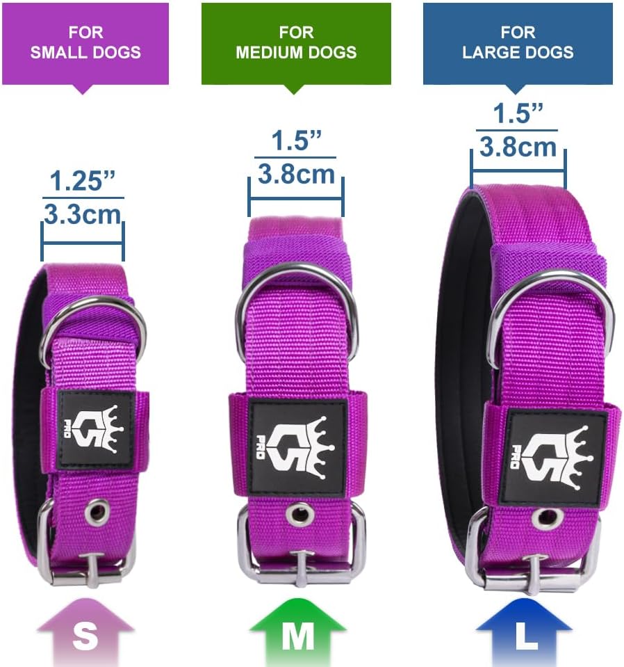 TSPRO Tactical Dog Collar 1.25 Inch Wide Thick Dog Collars with Heavy Duty Metal Buckle, Durable, Strong, Adjustable for Small Dogs (Pink S)