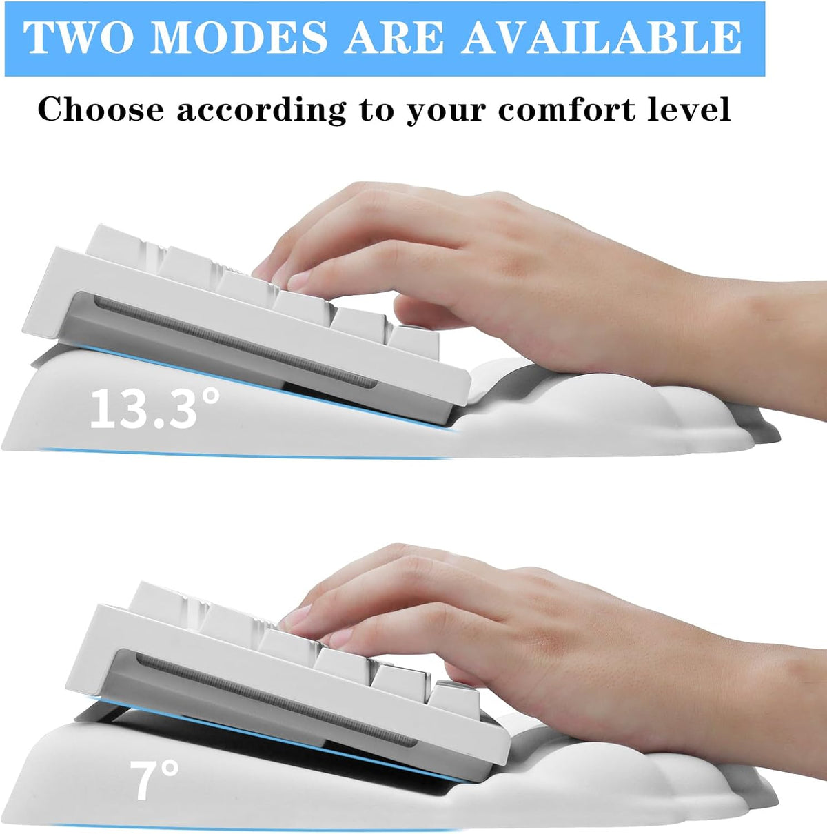 Computer Keyboard Stand with Wrist Rest, Ergonomic Tilted Keyboard Holder - Keyboard Riser with Wrist Pad - Keyboard Tray Support for Office Home -Cloud White Set