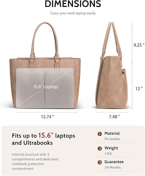 Laptop Tote Bag for Women, Leather Work Tote