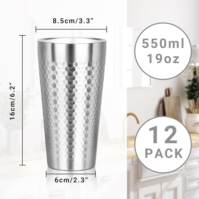 Metal Cup, 19 oz Insulated Tumbler, 12 Pack Double Wall Unbreakable Stackable