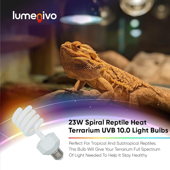 lumenivo UVB Reptile Light 23W 10.0 Desert Terrarium UVB Bulb for Bearded Dragon, Dwarf Monitors, Veiled Chameleons - Simulates UVB from The Sun to Help in Calcium Absorption - 120V - 5 Pack