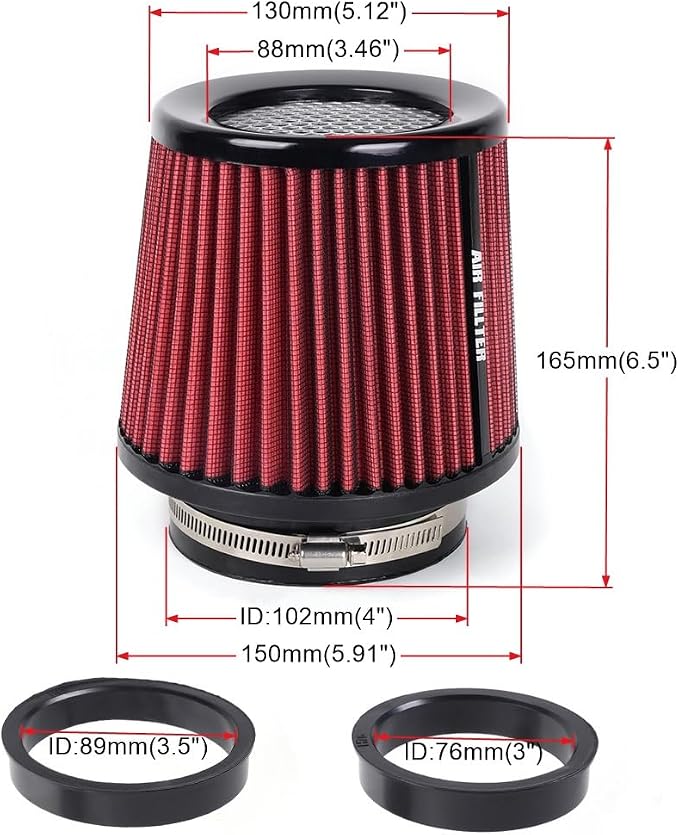 3" 3.5" 4" Inlet Car Replacement Cold Air Intake Filter 76mm 89mm 102mm 3 Sizes