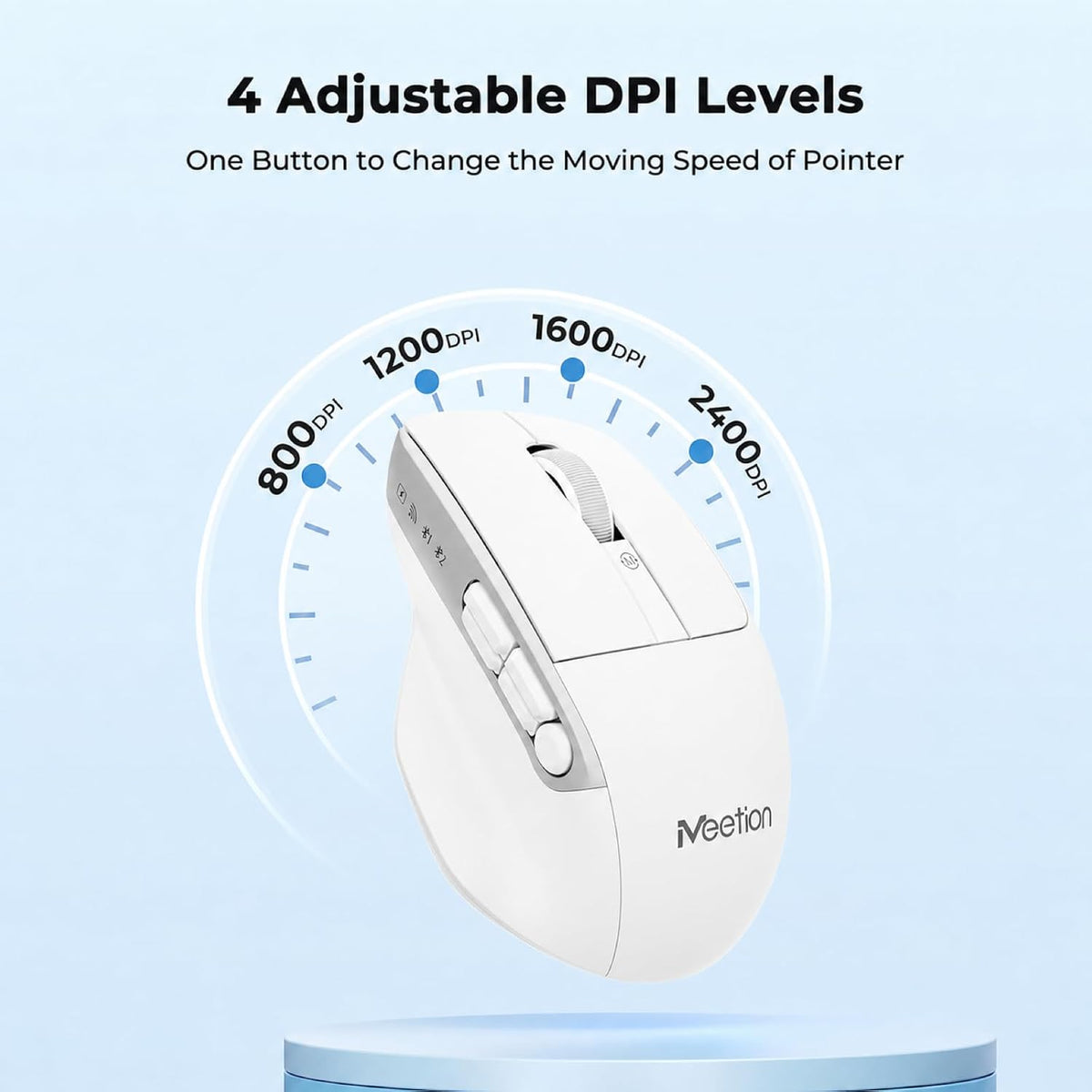MEETION Wireless Mouse with 5 Side Buttons, Dual Mode Silent, White