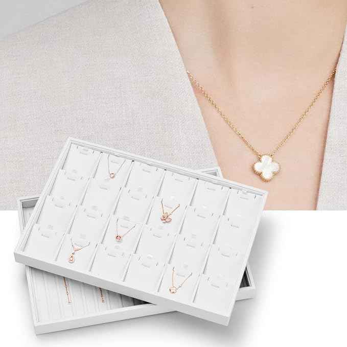 Oirlv Premium White Leather Stackable Jewelry Tray 18 Gird Necklace Bracelet