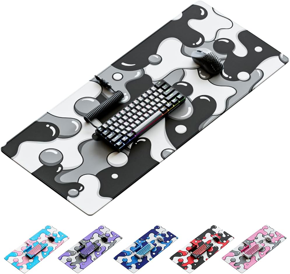 Kraken Keyboards DRIP Edition XXL Black & White Gaming Mouse Pad - Professional Artisan Mouse Pad - Black & White Gaming Desk Mat - 36" x 16" Thick Extended XXL Gaming Mouse Pad (Stealth)