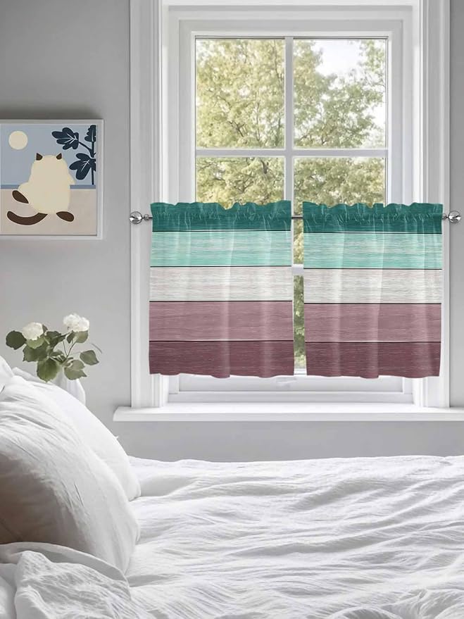 Retro Farm Woodcuts Texture Window Valance Curtains, 2 Panel