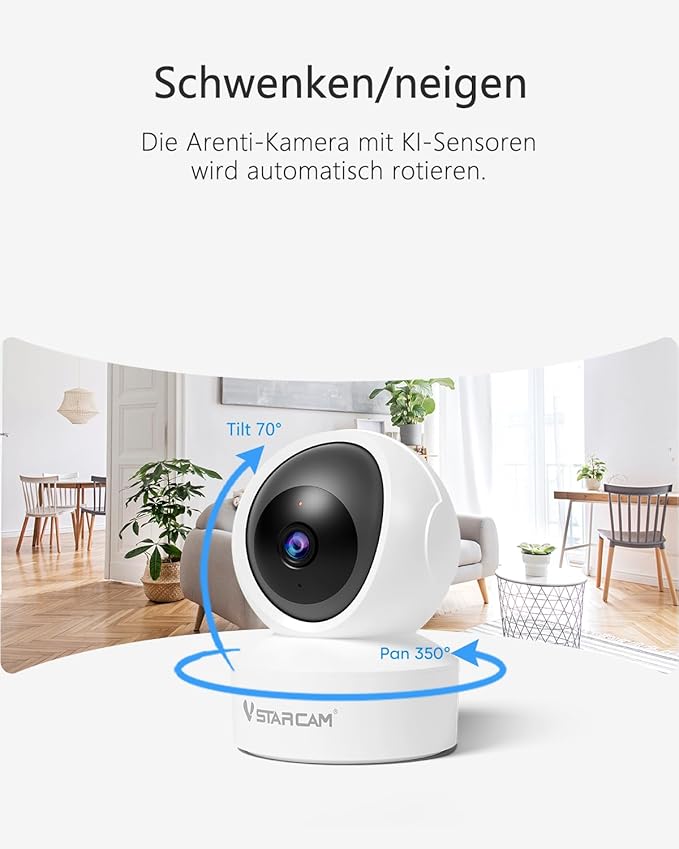 VSTARCAM 3MP Pet Camera Indoor with Phone App, 360° Indoor Security Camera with Color Night Vision, Motion Detection & 2-Way Audio, 24/7 SD & Cloud Storage