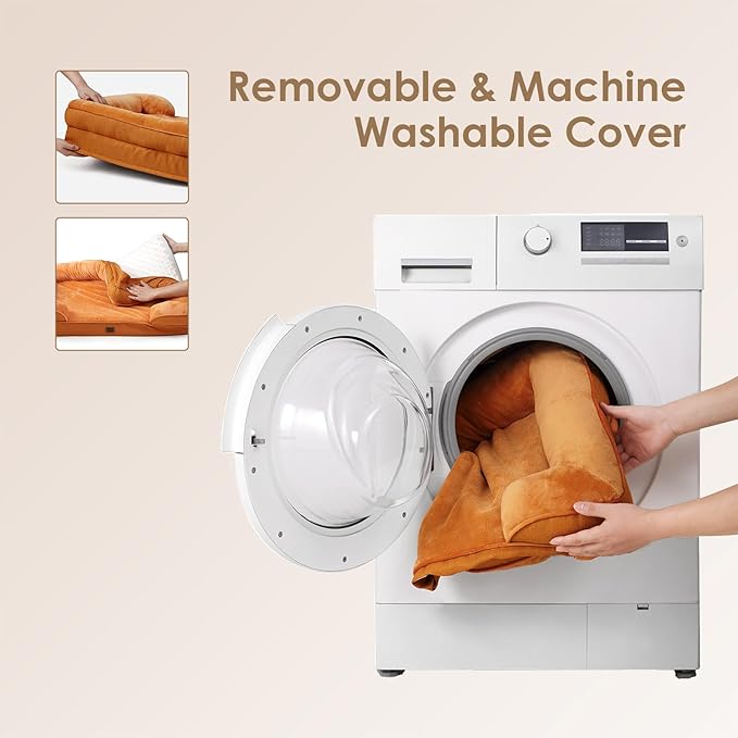 EHEYCIGA Orthopedic Dog Beds for Extra Large Dogs, Waterproof Memory Foam XXL Dog Bed with Sides, Non-Slip Bottom and Egg-Crate Foam Big Pet Couch Bed with Washable Removable Cover,Pumpkin Orange