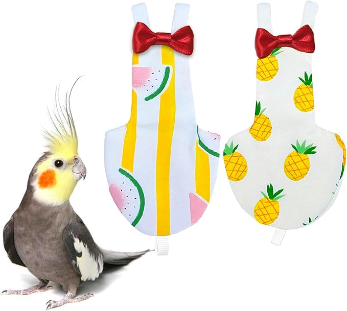 UKJENT Bird Diaper Protective Parrot Nappy - 2 Pack, Reusable Flight Suit with Waterproof Inner Layer, Washable Cute Urine Wet Suit for Cockatiel Monk Parakeet Sun Parakeet Lory(S)