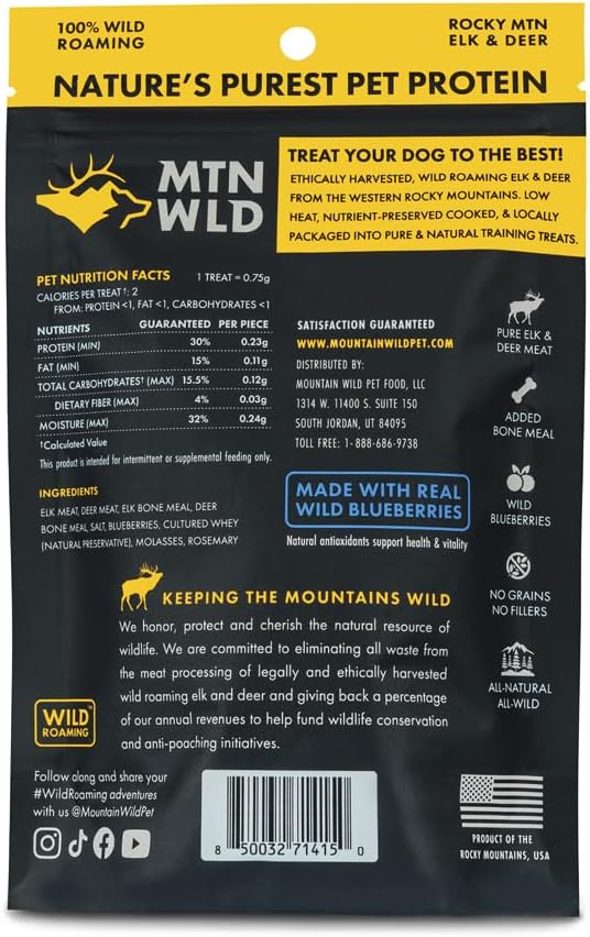 High Country Wild Blueberry Elk & Venison Training Dog Treats - Natural Grain-Free Puppy & Dog Snacks - Protein for Training & Reward - No Fillers, No Artificial Preservatives, 4oz 3 Packs