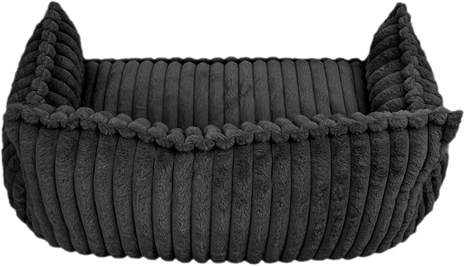 Pet Couch Bed for Dog and Cat, Plush Calming Couch for Pets with Removable Washable Cover, Modern Sofa Style Pet Bed for Home Living Room (Dark Gray)