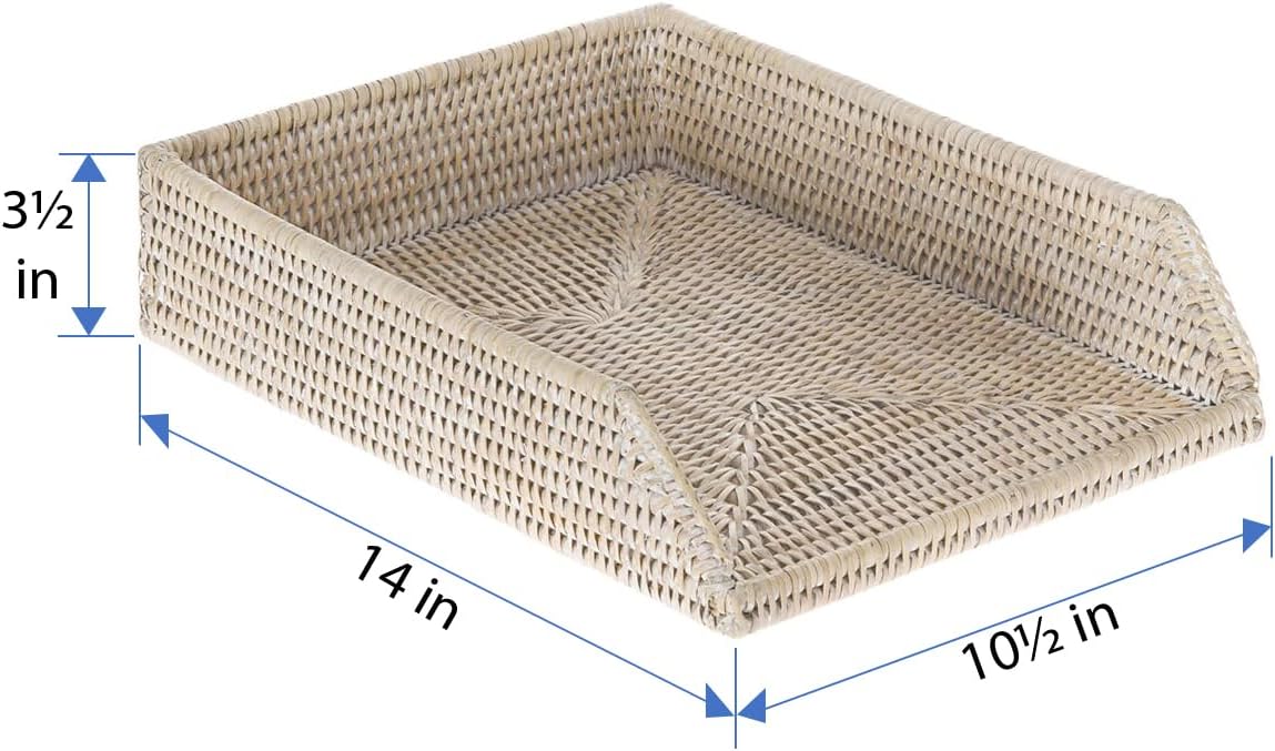 KOUBOO La Jolla Rattan Stackable Letter Tray, Paper Organizer, File Tray, Paper Tray, Desk Tray, Office Supplies, Paper Storage, Classroom Organizer, White Wash