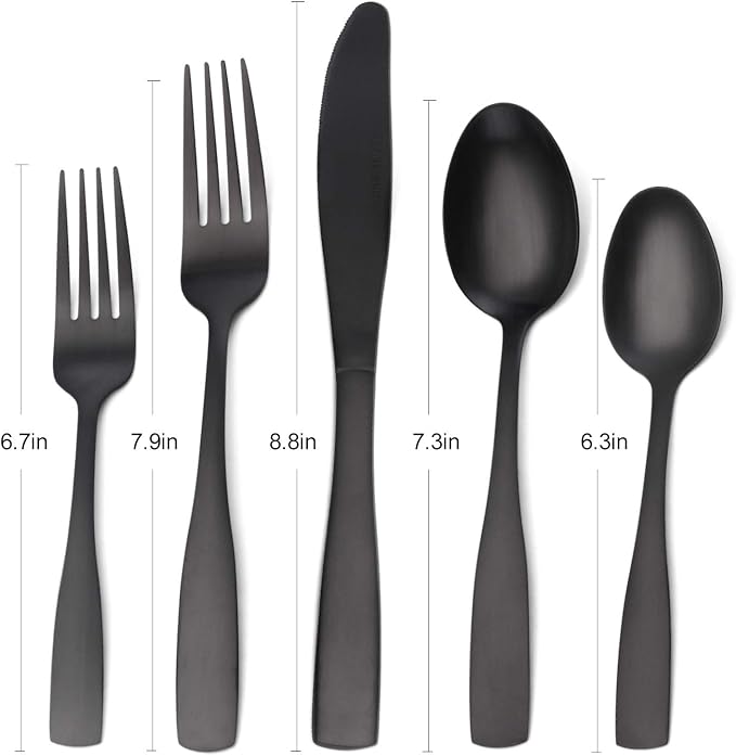 Matte Black Silverware Set, Satin Finish 20-Piece Stainless Steel Flatware set