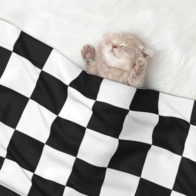 Double Sided Pet Throw for Dogs Who Shed, Checkered Race Waving Flag, Reversible Blanket with Nubby Dot Side Catches Loose Fur for Easier Furniture Cleanup