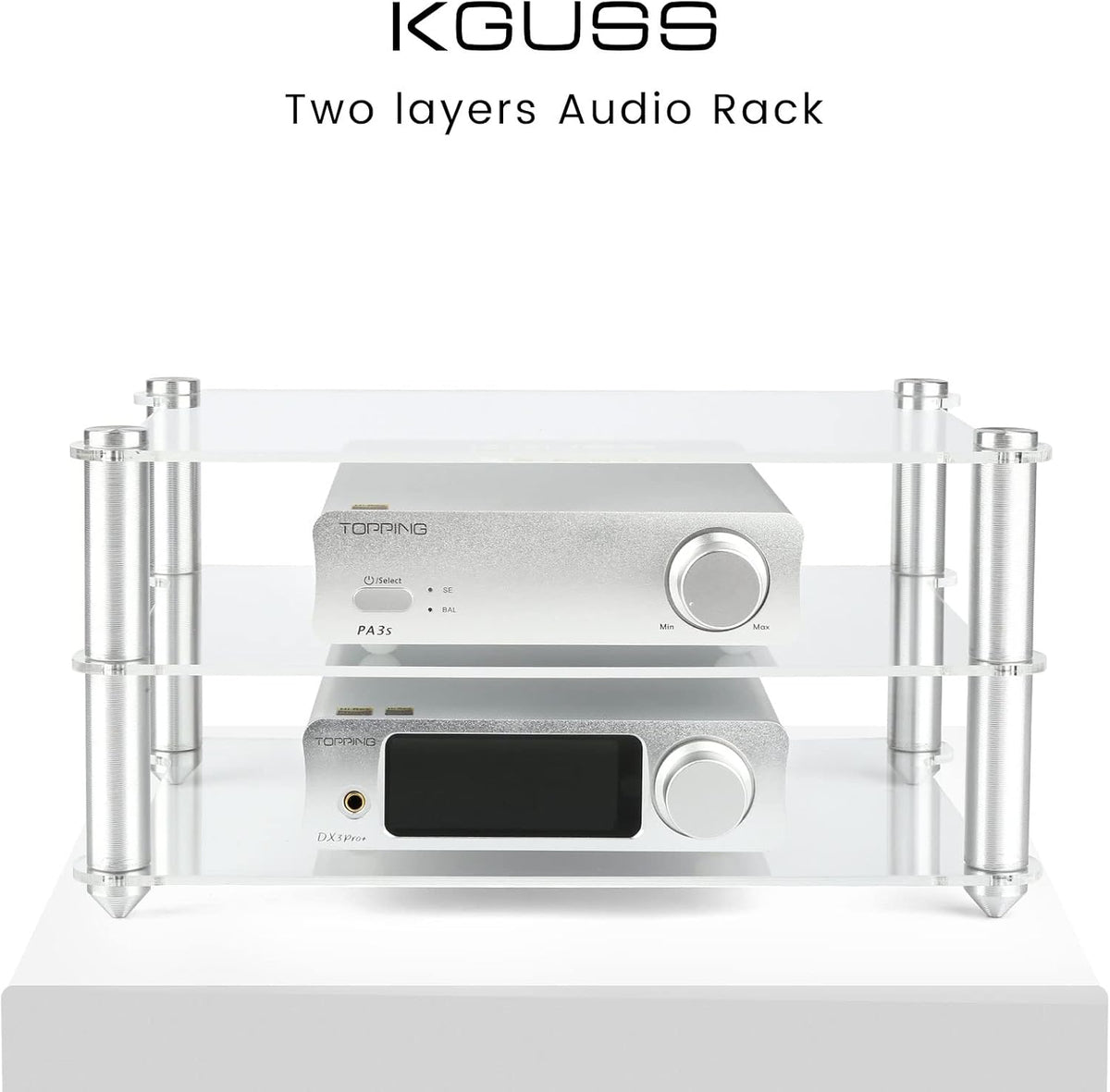 KGUSS Mini Audio Component Rack Acrylic 2-Layer Aluminium Holders Small Desktop Transparent Rack for HiFi Audio Equipment dac Amplifier Amp