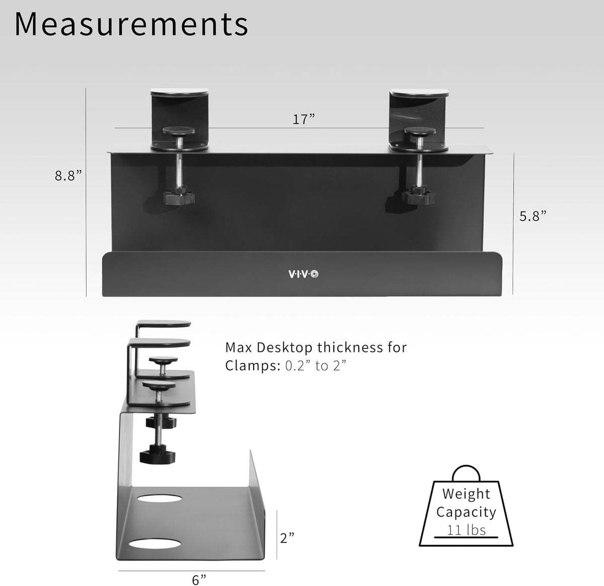 VIVO Black Clamp-on 17 in Cable Management Tray, DESK-CM6L-B