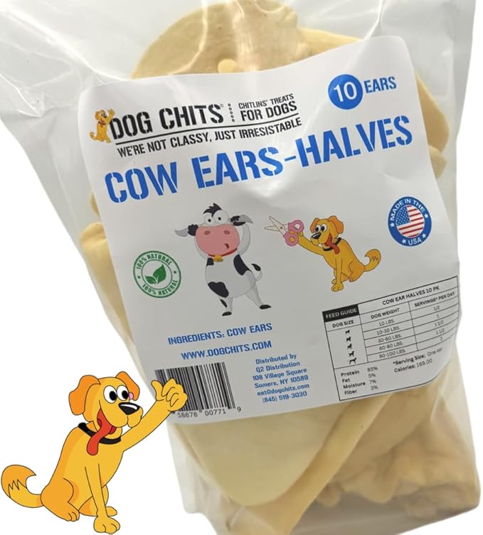 Dog Chits Cow Ears for Dogs – All Natural Cow Ear Dog Treats & Training Chews – High Protein, Low Fat – Thick Cut, Half Ears – Dental Clean Crunch – Ideal for Medium & Large Dogs – Large, 10 Pk