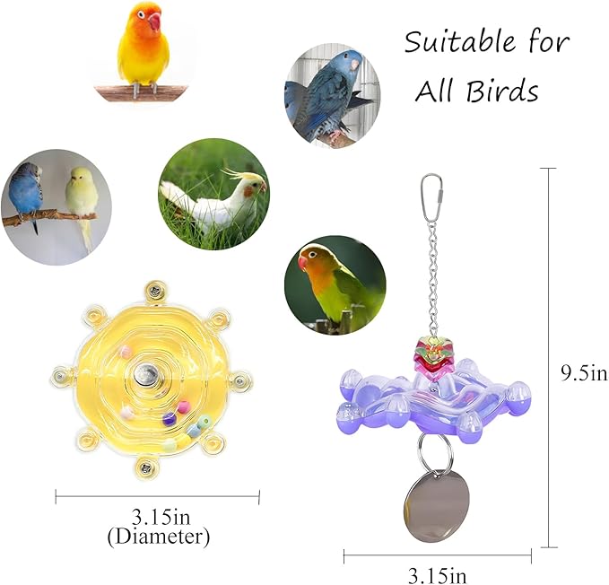 Parakeet Toys, Bird Toys for Parrots,Colorful Interactive Spinner Rattle Parrot Toy,Wheel Bird Chewing Exercise Toy, Birdcage Enrichment Toys for African Grey, Macaw, Budgie, Conures,Cockatiel(2pcs)
