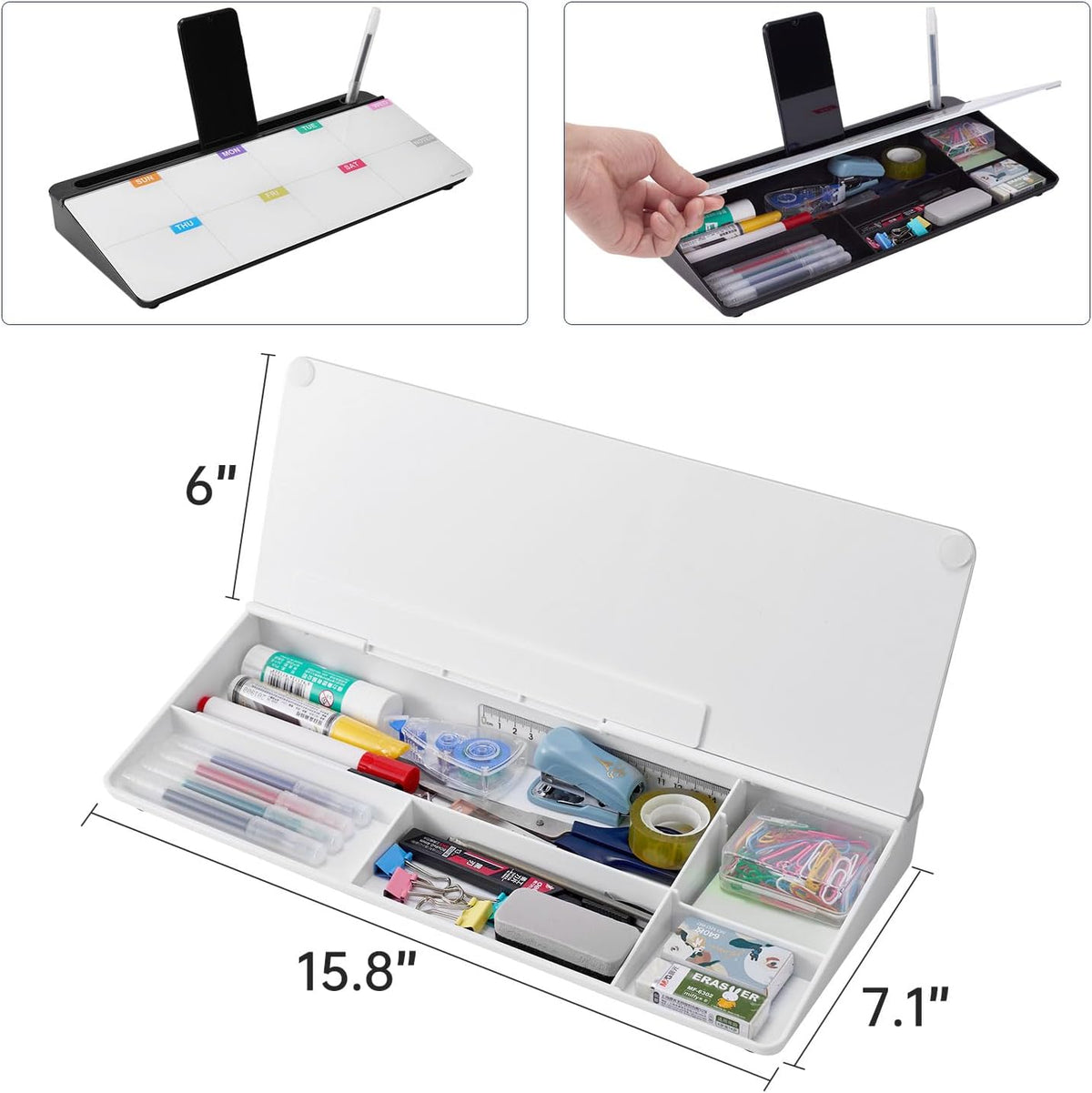 TSJ OFFICE Whiteboard Weekly Dry-Erase-Board - Desktop White Board Calendar Desk Organizers with Accessories Computer Keyboard Stand with Drawer, for Office, Home, School Supplies - White Calendar