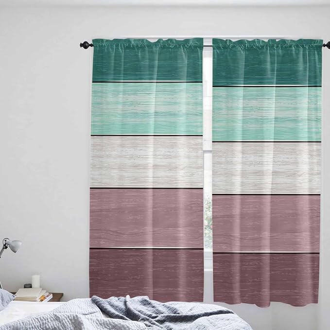 Retro Farm Woodcuts Texture Window Valance Curtains, 2 Panel