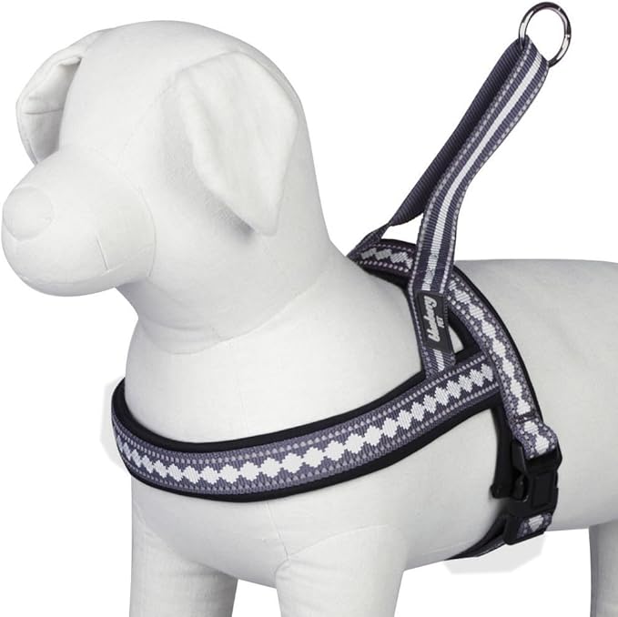 Blueberry Pet 4 Colors Soft & Comfy 3M Reflective Jacquard Padded Dog Harness, Chest Girth 20.5" - 26", Purple Grey, Medium, Adjustable Harnesses for Dogs