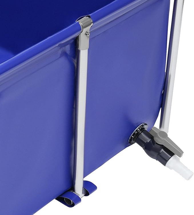Foldable Fish Pond Aquarium Blue Cuboid Canvas Fish Pond Aquarium, Koi Breeding Pond with Metal Frame and Drain Valve for Home Breeding Pond or Aquaculture