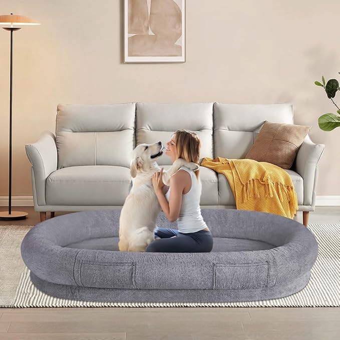 beeNbkks Cooling Human Dog Bed for Adult, All Season Summer Winter Giant Extra Large Human Size Pet Bed with Removable Cooling Pad, Dog Bed for Human with Storage Pocket Washable Cover Portable Handle