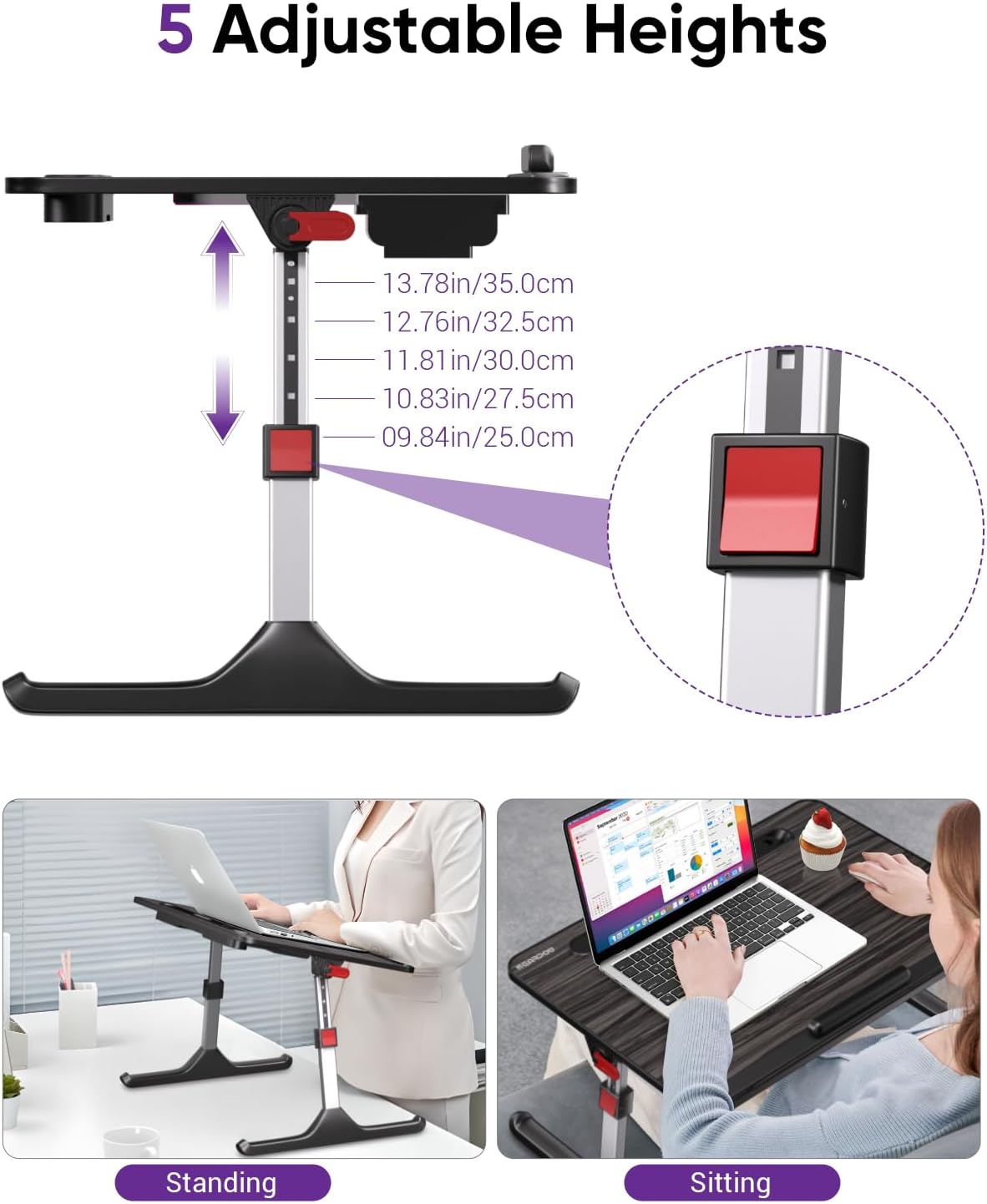 NEARPOW Laptop Bed Tray Desk with LED Desk Lamp, Foldable Couch Bed Table