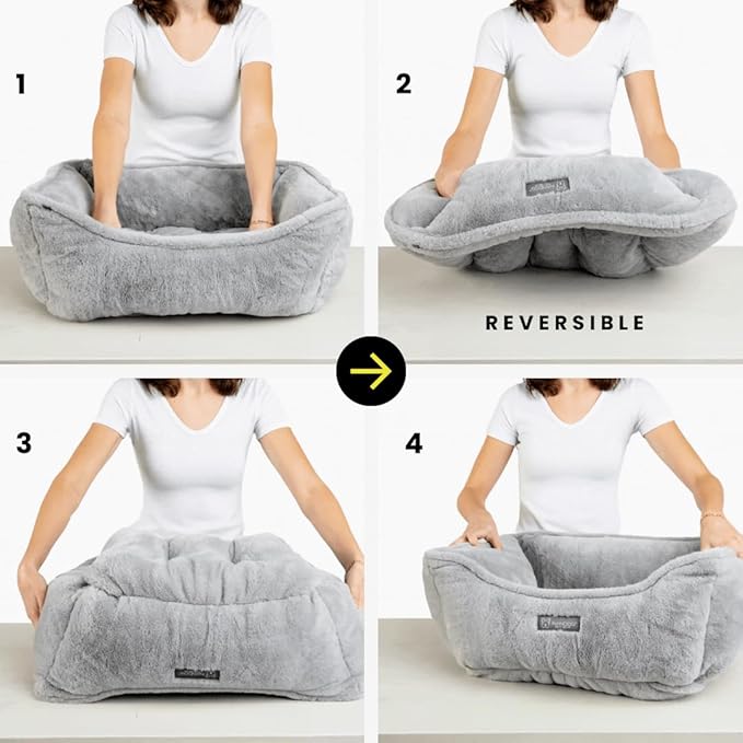 NANDOG Cloud Prive Collection Washable Cat and Dog Bed for Small to Medium Breeds – Made of Ultra Soft Micro Plush Fabric – Reversible Design with Double-Stitched Seams (Ivory White, Medium 25”)