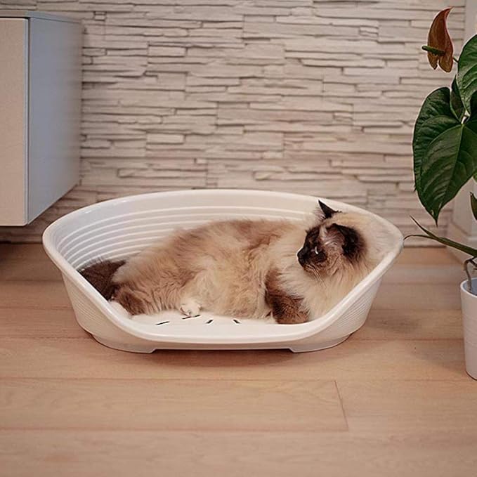 Ferplast Cat Bed, Plastic Dog Bed Small, Ventilation Holes and Non-Slip Rubber Feet for Added Stability 61,5 x 45 x h. 21.5 cm. White