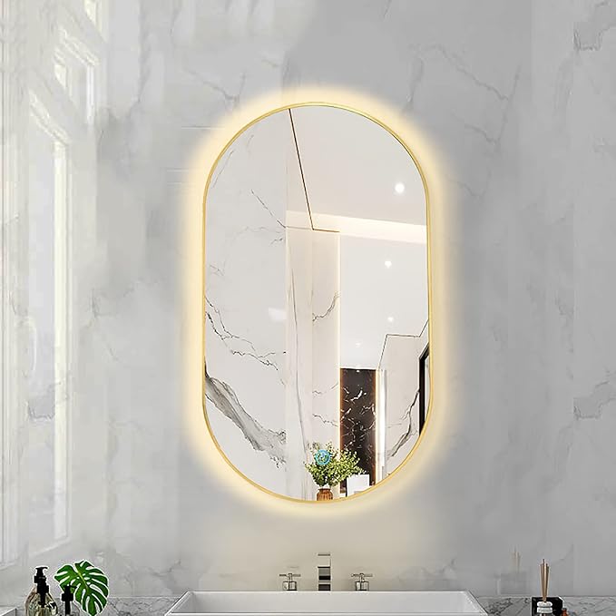 Oval LED Illuminated Bathroom Mirror, Wall-mounted Vanity Makeup Mirror