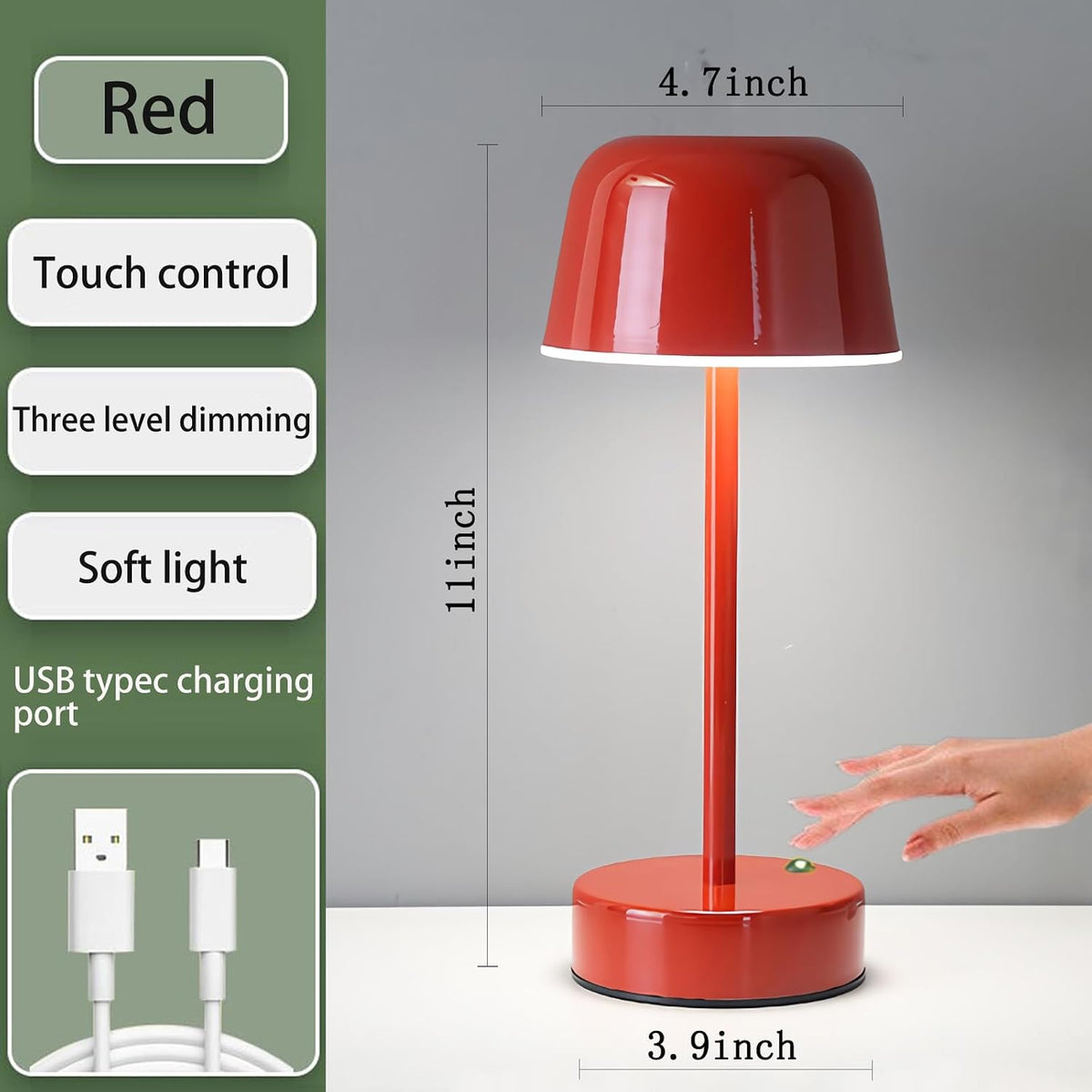 Red Mushroom Cordless Table Lamps Rechargeable, Battery Powered Table Lamp