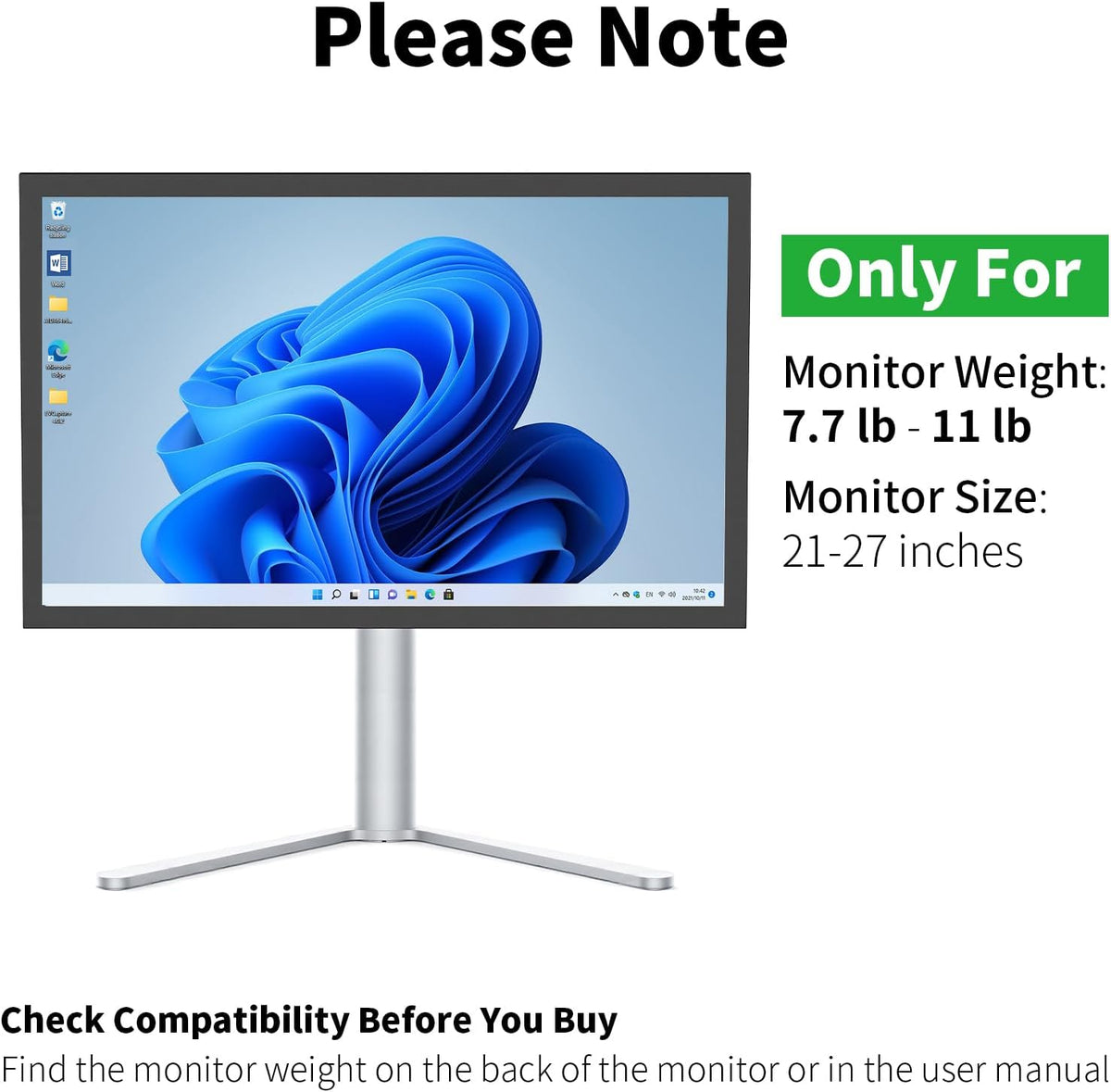 Aluminum VESA Monitor Stand for Monitor Weight 7.7-11 lb, 24-27″