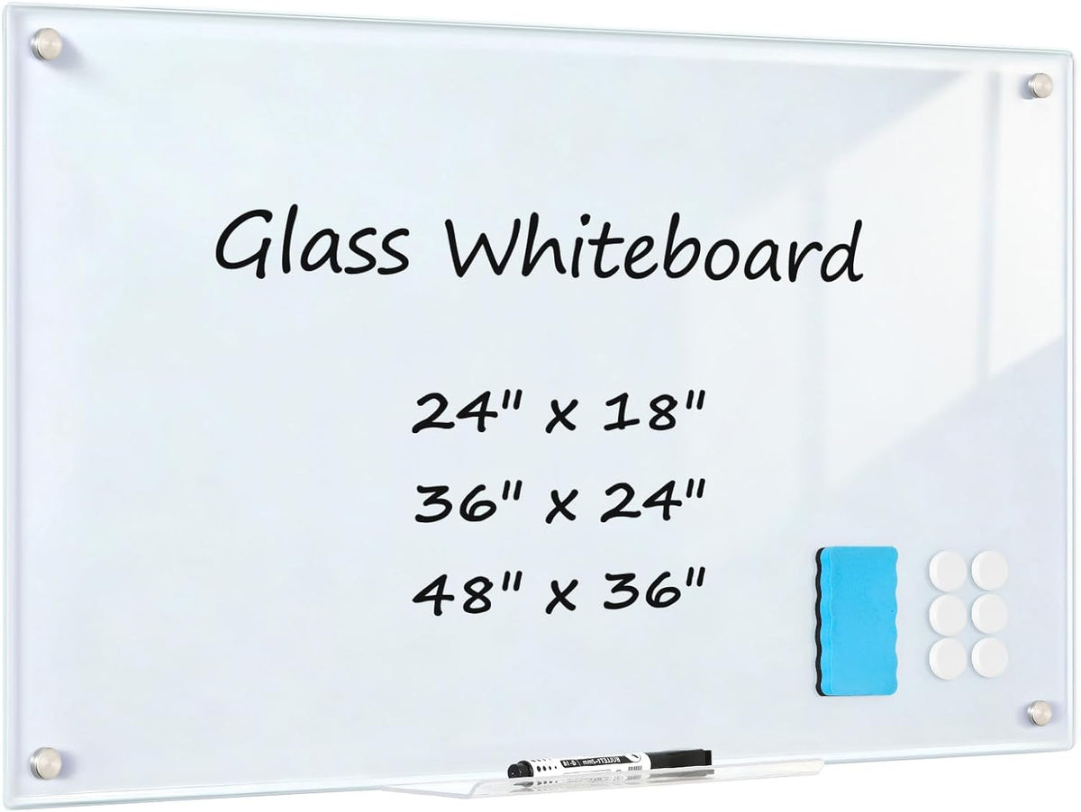 Tempered Glass Whiteboard 24" x 18" Magnetic Glass Dry Erase Board