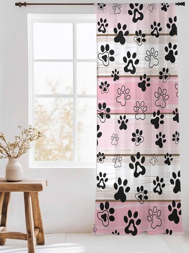 Sheer Curtains 108 Inches Long, Vintage Farmhouse Country Wooden Grain Privacy