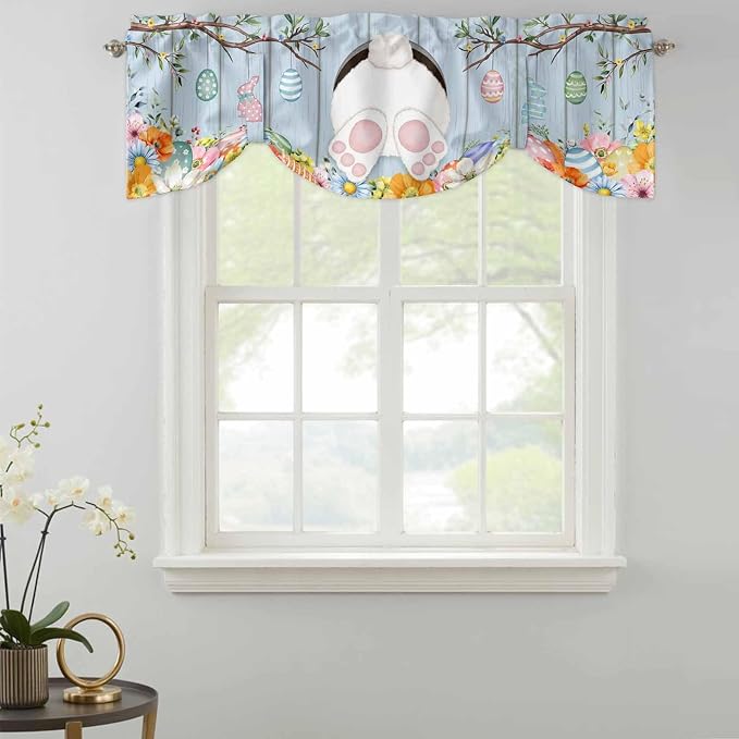 Easter Tie Up Valance Curtains for Windows, Kitchen Curtains Window Shades