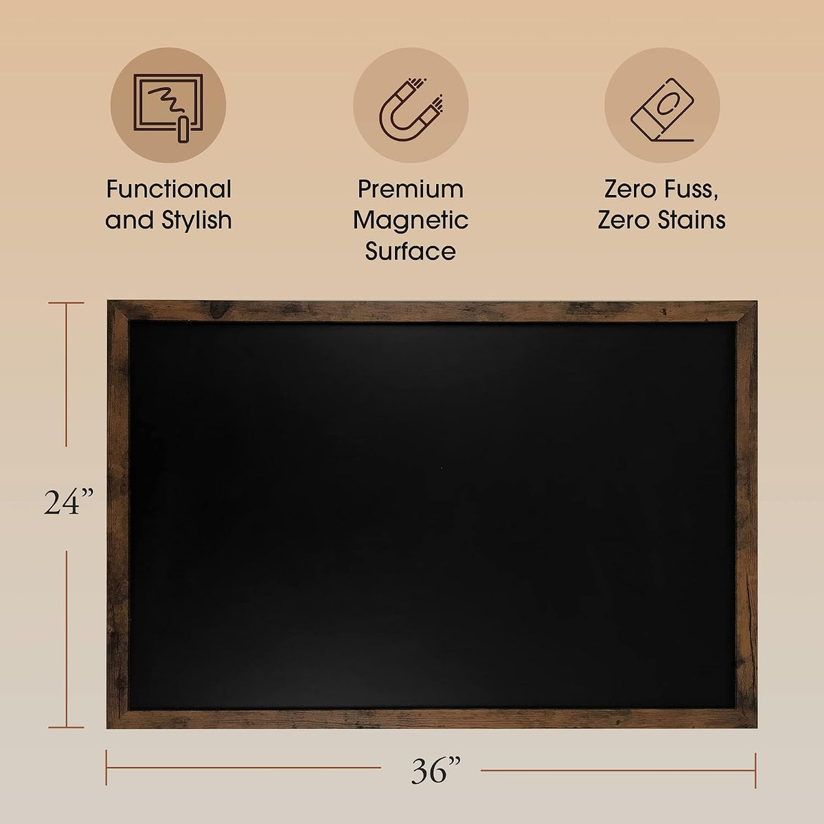 Loddie Doddie Rustic Wood Magnetic Board for Wall, Stain Resistant, 24"x36"