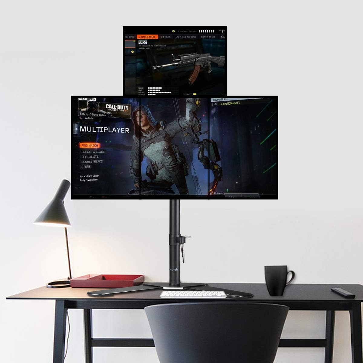 Suptek Quad LED LCD Monitor Stand up Free-Standing Desk Stand Extra Tall 31.5" Pole Heavy Duty Fully Adjustable Mount for 4 (3+1) / Four Screens up to 27 inch (ML6864)