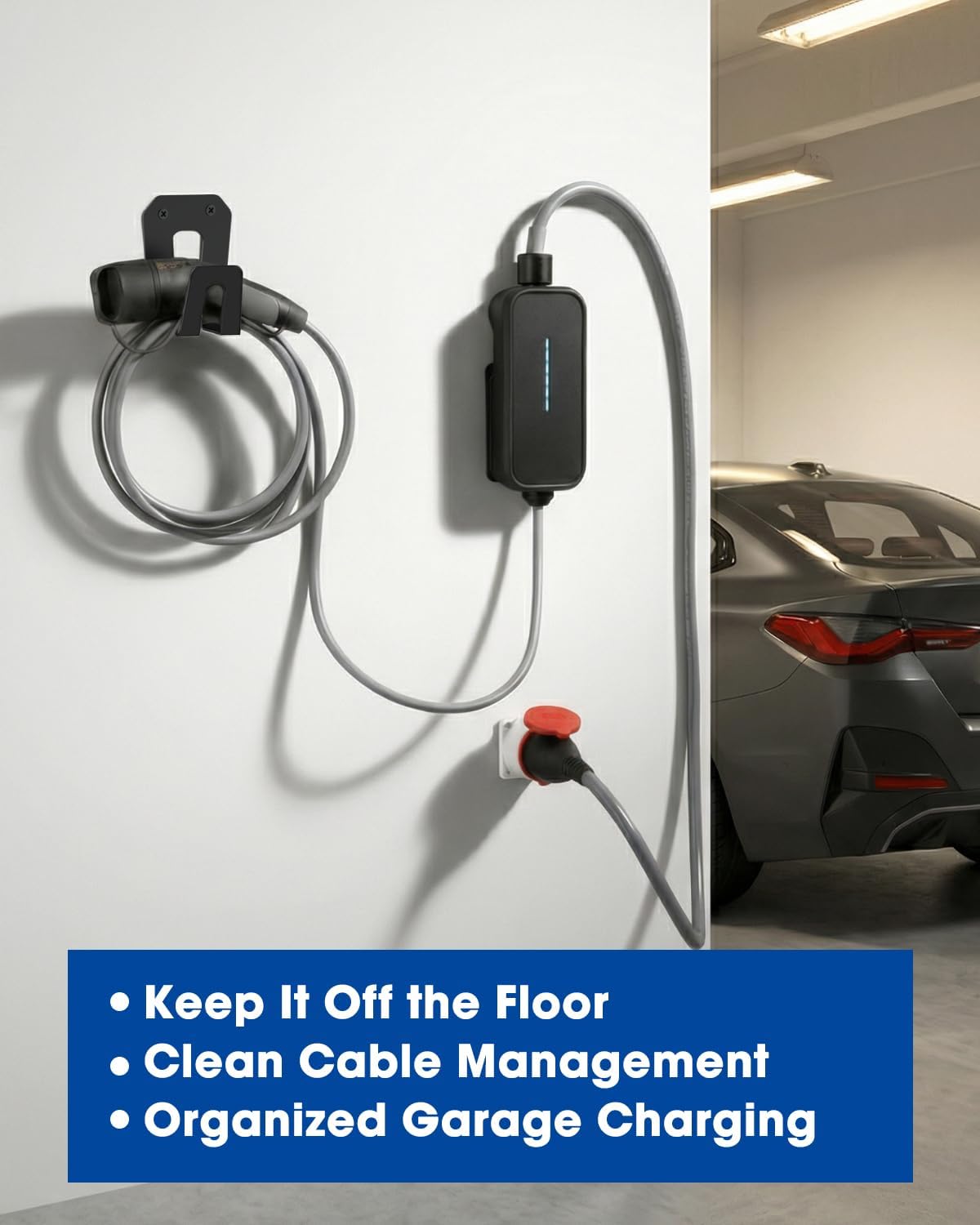 Wall Mount Organizer Kit for BMW Flexible Fast Charger 2.0, 3-Piece Garage Charger Holder with Cable Management, PETG + Metal Support, Charger Not Included