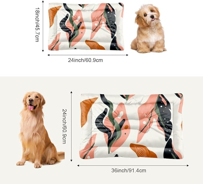 Pastel Pink Leaves Dog Beds & Furniture Pet Bed & Crate Mat Pet Pad Dog Crate Pillow Washable Non-Slip Cushion Bed Washable Pad Mat Pillows for Medium Dogs Indoor Outdoor 36X24 Inch