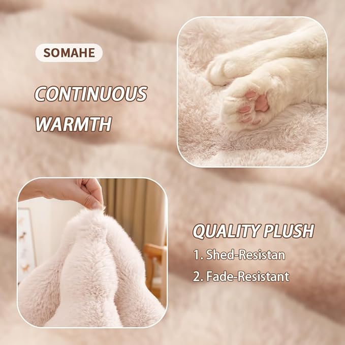 Self-Warming Dog Bed, Plush Faux Fur Mat with Anti-Slip Bottom, Ultra Soft Heated Pet Bed for Medium Large Dogs, Cozy Fluffy Pad for Carriers Couch Crate, Machine Washable, 35 x 27 Inch White