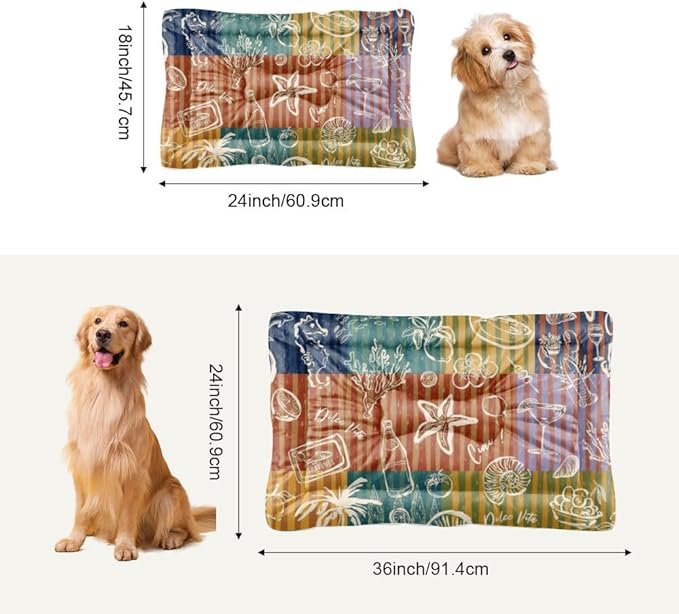 Colorful Summer Beach Puppy Beds Pet Bed & Crate Mat Cushion Puppy Pads Crate Beds for Small Dogs Washable Non-Slip Dog Dog Bed Furniture Washable Mats Kennel Pillow Indoor Outdoor 24X18 Inch
