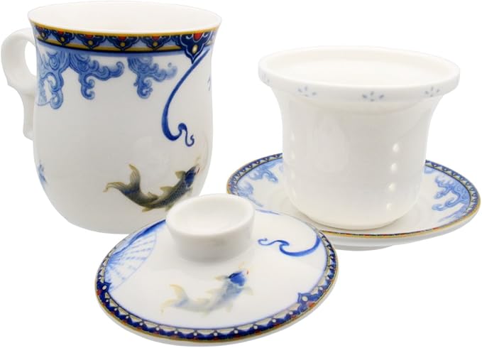 Porcelain Tea Cup with Infuser Lid and Saucer Sets