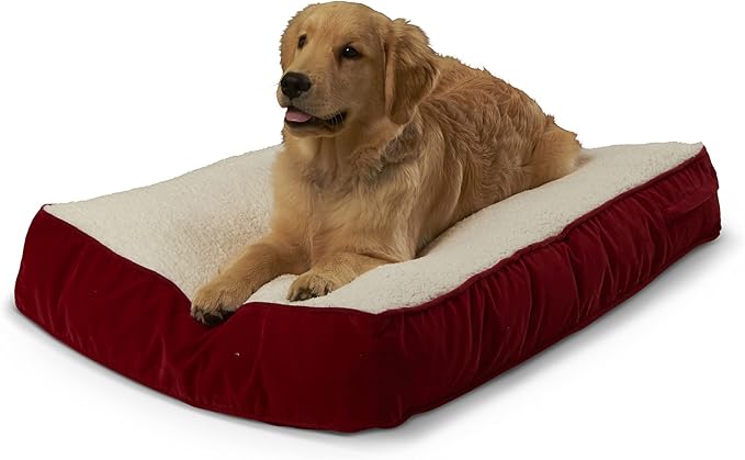 South Pine Porch Buddy Reversible Rectangle Pillow Style Microfiber and Sherpa Dog Bed with Removable, Machine-Washable Cover, Crimson Sherpa, Small (36 in. x 24 in.)