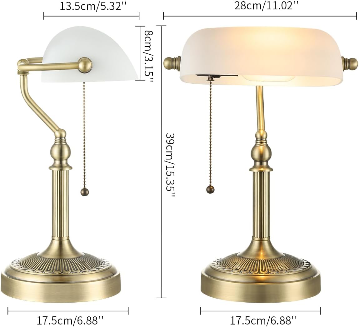 Matted White Traditional Glass Bankers Desk Lamp