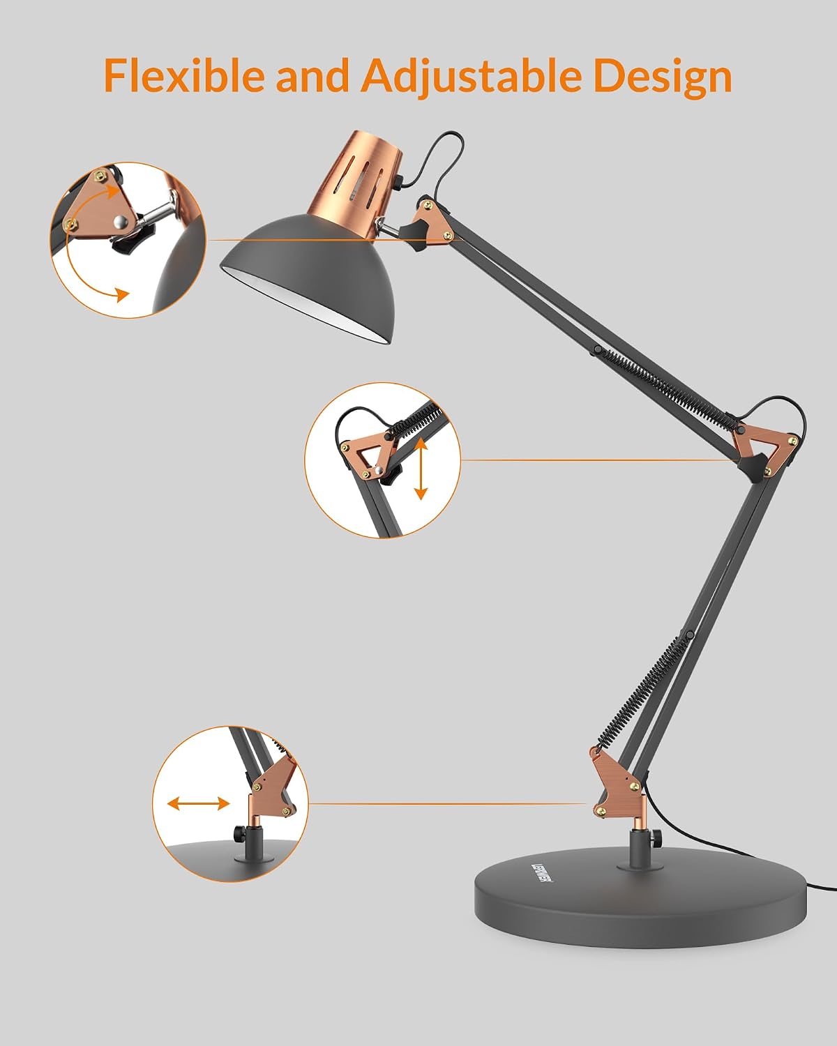 LEPOWER Metal Adjustable Desk Lamp with Clamp, Swing Arm for Home Office